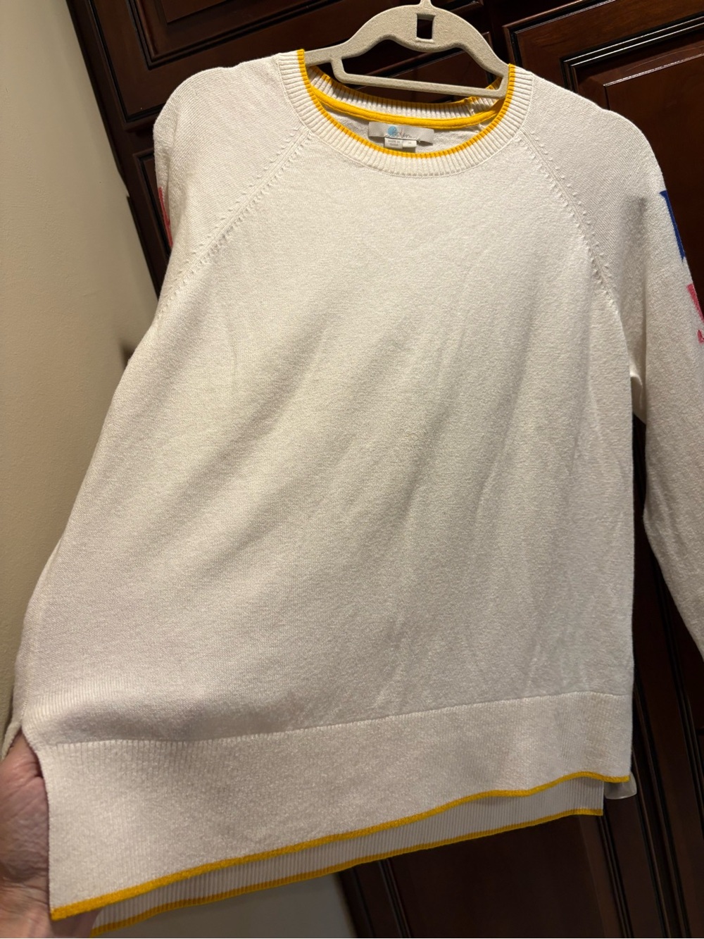Boden Cream Crewneck Sweater with Multicolor Sleeve Letters - M - Picture 6 of 6